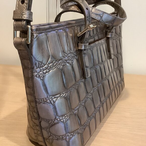 BRAND NEW Gorgeous Brahmin - Taupe Glossy Satchel Shoulder Bag - Picture 5 of 7